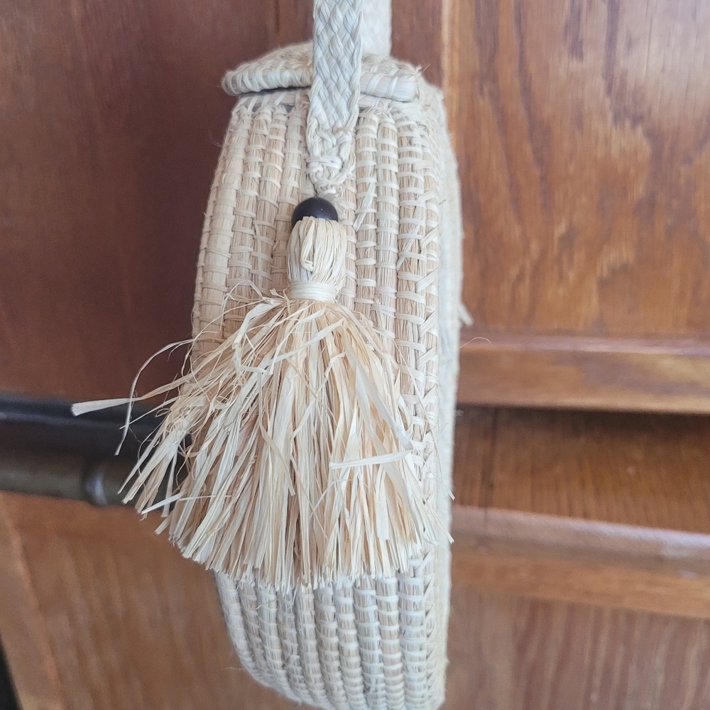 Straw Round Purse Circle Summer circle purse raffia - Picture 3 of 4